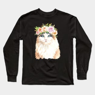 Cat with Beautiful Flower Crown Long Sleeve T-Shirt